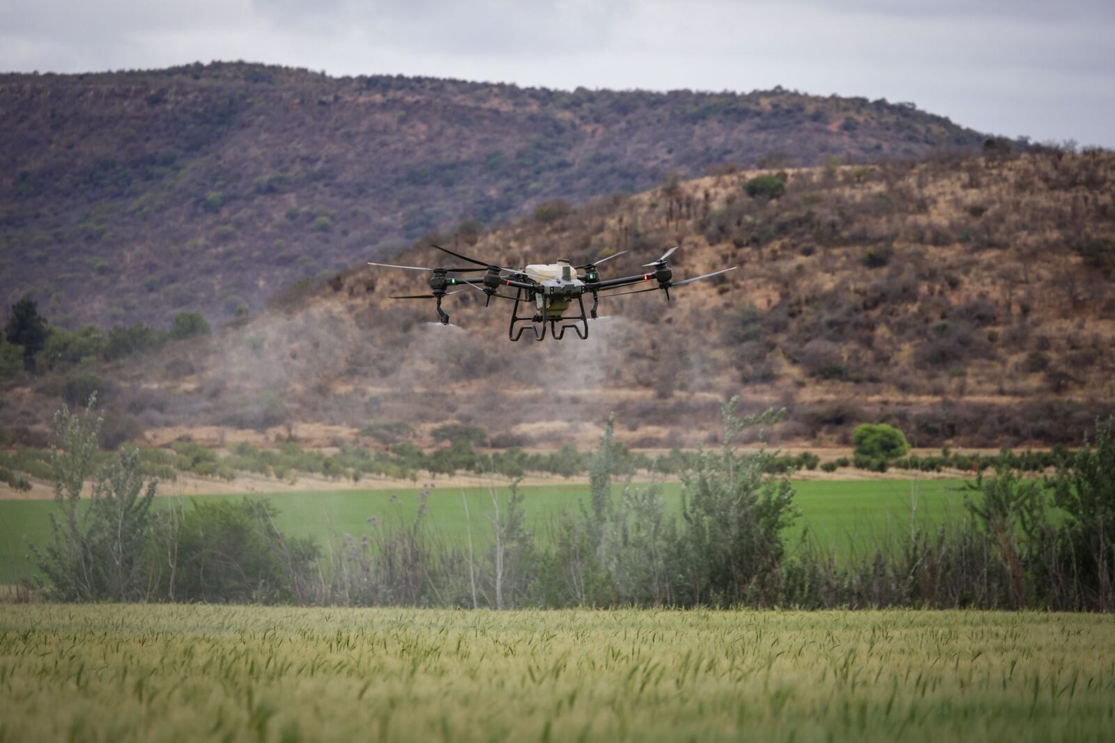 Farm equipment working across a large field, precision technology at work